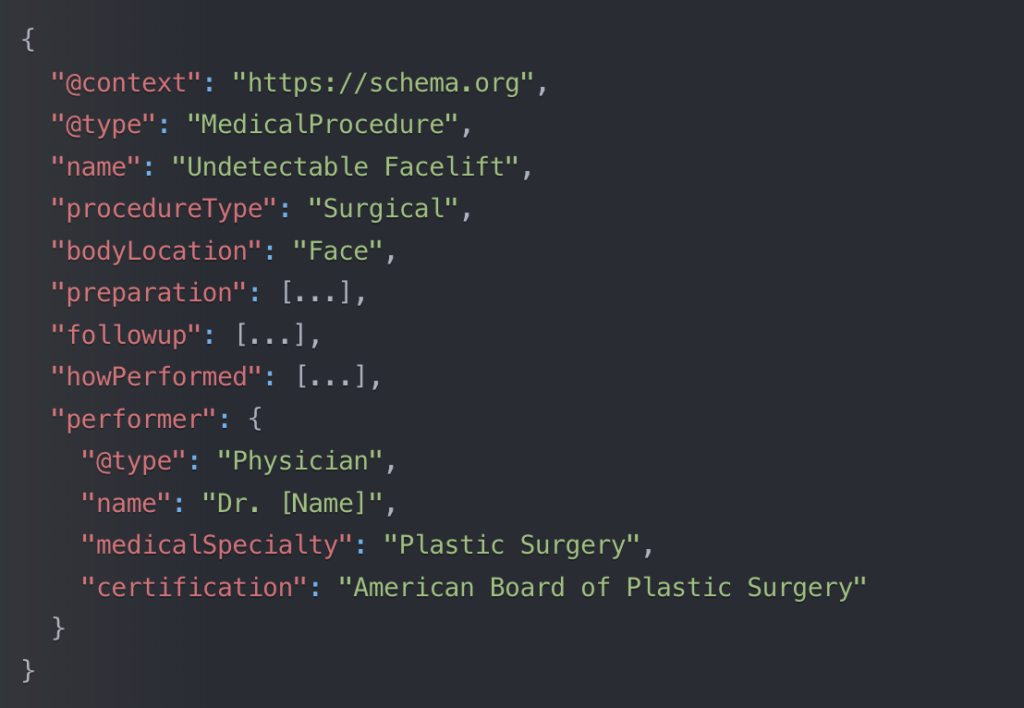 Example of a schema markup for a plastic surgeon